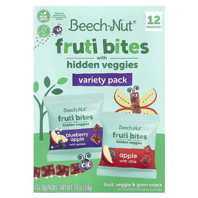 Fruti Bites with Hidden Veggies, Variety Pack, 12 Packs, 0.63 oz (18 g) Each