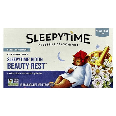 Wellness Tea, Sleepytime® Biotin Beauty Rest™, Caffeine Free, 18 Tea Bags, 0.75 oz (21 g)
