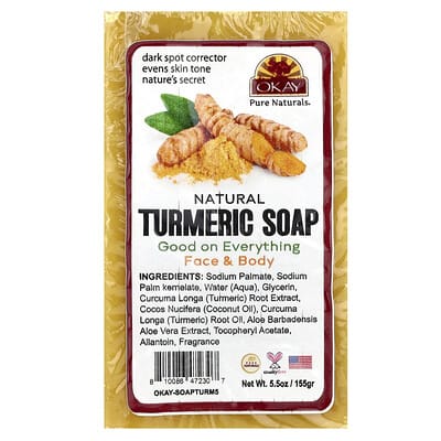 Okay Pure Naturals Натуральное кусковое мыло с куркумой для лица и тела, 5.5 oz (155 g)