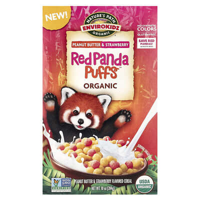 Nature's Path Envirokidz, органические хлопья Red Panda Puffs™, арахисовое масло и клубника, 10 oz (284 g)
