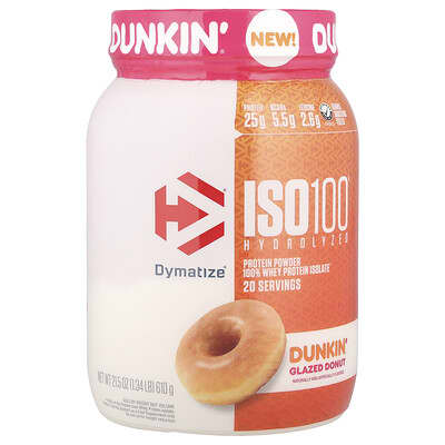 ISO100® Гидролизованный 100% сывороточный изолят протеина Dymatize Dunkin® Glazed Donut, 1.34 lb (610 g)