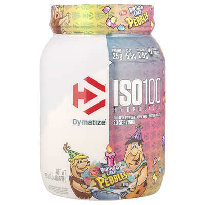 Изолят сывороточного протеина Dymatize ISO100® Hydrolyzed Pebbles™ Birthday Cake 1.34 lbs (610 g)