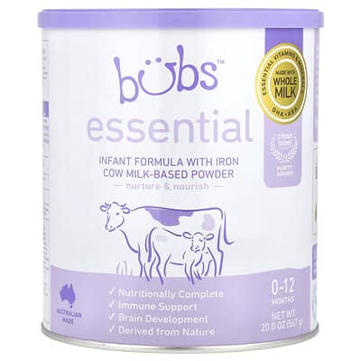 Детская смесь Aussie Bubs Essential Infant Formula with Iron, Cow Milk-Based Powder, 0-12 Months, 20 oz (567 g)