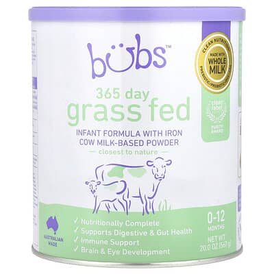 Детская смесь Aussie Bubs 365 Day Grass Fed, Infant Formula With Iron Cow Milk-Based Powder, 0-12 Months, 20 oz (567 g)