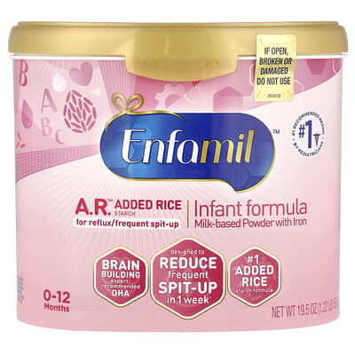 Детняя смесь Enfamil A.R.™, молочная порошковая с железом, 0-12 месяцев, 19.5 oz (553 g)