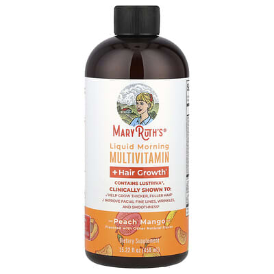 Liquid Morning Multivitamin + Hair Growth, Peach Mango, 15.22 fl oz (450 ml)