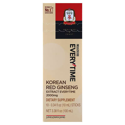 Экстракт красного женьшеня Korean Everytime, 10 стиков, 0.34 fl oz (10 ml) каждый