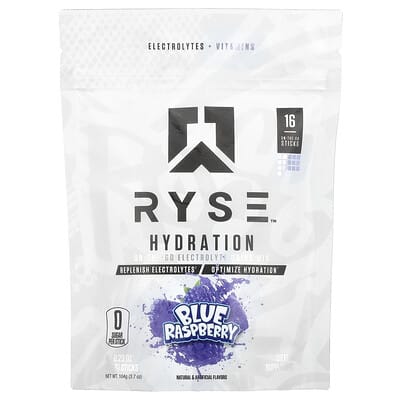 Электролитный напиток RYSE Hydration, Blue Raspberry, 16 Sticks, 6.5 g
