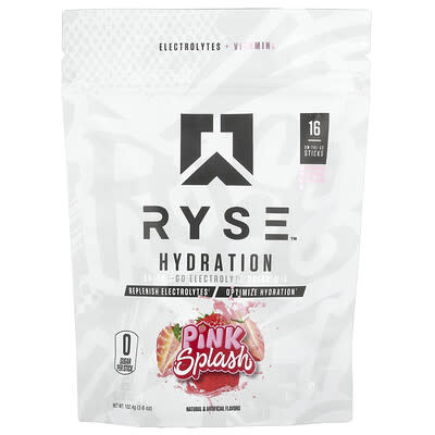 Электролитный напиток RYSE Hydration, Pink Splash, 16 Sticks, 0.23 oz (6.4 g) Each
