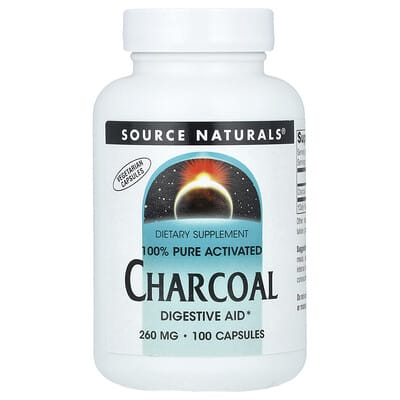 Source Naturals 100% Pure Activated Charcoal, 260 mg, 100 капсул