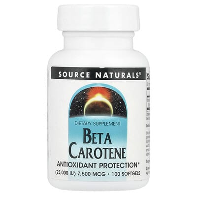 Бета-каротин, 7,500 mcg (25,000 IU), 100 мягких капсул