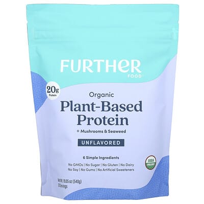 Organic Plant-Based Protein + Mushrooms & Seaweed, Unflavored, 19.05 oz (540 g)