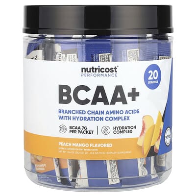 Nutricost Performance, BCAA+, Peach Mango, 20 пакетиков, 0.5 oz (13 g) каждый