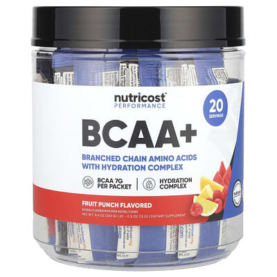 Nutricost Performance, BCAA+, Fruit Punch, 20 пакетиков, 0.5 oz (13 g) каждый