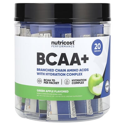 Nutricost BCAA+, Green Apple, 20 пакетиков, 0.5 oz (13 g) каждый