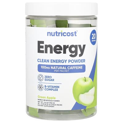 Energy, Clean Energy Powder, Green Apple, 20 Stick Packs, 0.18 oz (5 g) Each