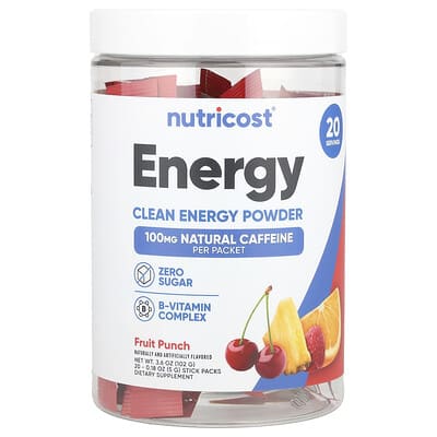 Energy, Clean Energy Powder, Fruit Punch, 20 Stick Packs, 0.18 oz (5 g) Each