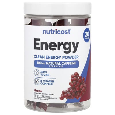 Energy, Clean Energy Powder, Grape, 20 Stick Packs, 0.18 oz (5 g) Each