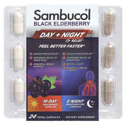 Black Elderberry, Day + Night Relief , 24 Capsules
