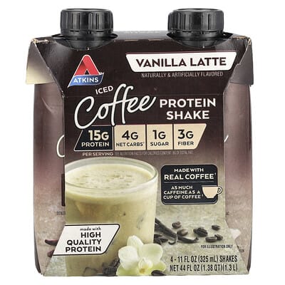 Iced Coffee Protein Shake, Vanilla Latte, 4 Shakes, 11 fl oz (325 ml) Each