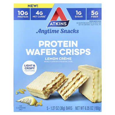 Anytime Snacks, Protein Wafer Crisps, Lemon Creme, 5 Bars, 1.27 oz (36 g) Each