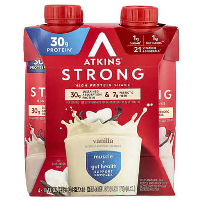 Strong, High Protein Shake, Vanilla, 4 Shakes, 11 fl oz (325 ml) Each