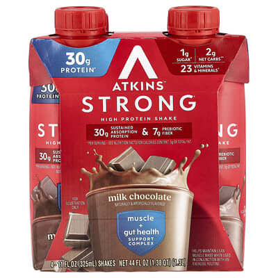 Strong, High Protein Shake, Milk Chocolate, 4 Shakes, 11 fl oz (325 ml) Each