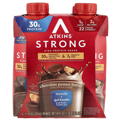 Strong, High Protein Shake, Chocolate Peanut Butter, 4 Shakes, 11 fl oz (325 ml) Each