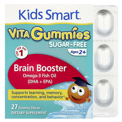 Vita Gummies, для работы мозга, без сахара, для детей от 2 лет, Tutti Frutti, 27 жевательных конфет