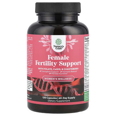 Nature's Craft Женский Wellness, Female Fertility Support With Folate, CoQ10, & Chasteberry, 120 Capsules