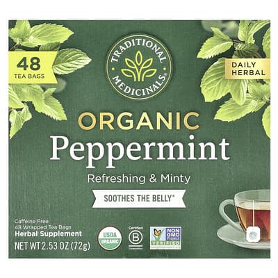 Traditional Medicinals органическая мята, без кофеина, 48 чайных пакетиков, 2.53 oz (72 g)