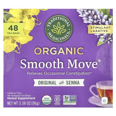 Органический чай Smooth Move®, оригинал с сенной, без кофеина, 48 чайных пакетиков, 3.38 oz (96 g)
