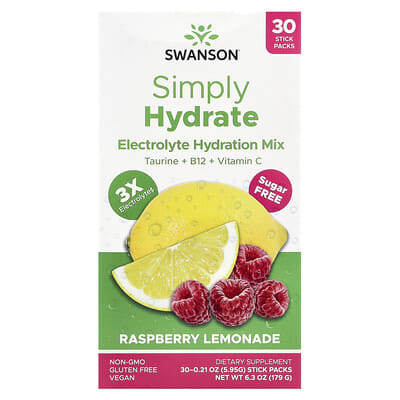 Электролитный напиток Simply Hydrate, Raspberry Lemonade, 30 Stick Packs, 0.21 oz (5.95 g) Each