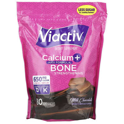 Кальций для укрепления костей, Max Formula, Milk Chocolate, 180 мягких жевательных капсул Viactiv