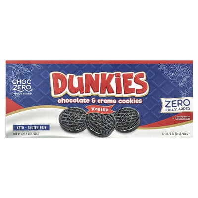 Dunkies печенье, шоколад и сливки, ваниль, 12 упаковок, 21 g каждая
