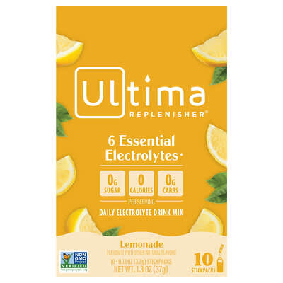 Ultima Replenisher Смесь электролитов для ежедневного употребления Lemonade, 10 Stickpacks, 0.13 oz (3.7 g) каждый