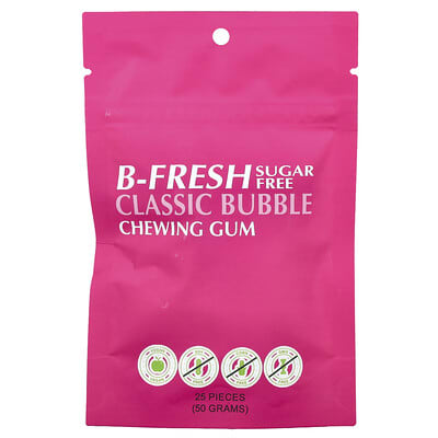 Chewing Gum, Sugar Free, Classic Bubble, 25 Pieces, (50 g)
