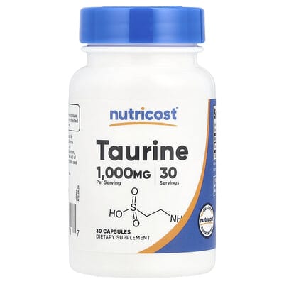 Nutricost Taurine, 1,000 mg, 30 капсул