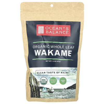 Органическая морская капуста Ocean's Balance Wakame Whole Leaf, 1.5 oz (42 g)