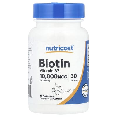 Biotin, 10,000 mcg, 30 Capsules