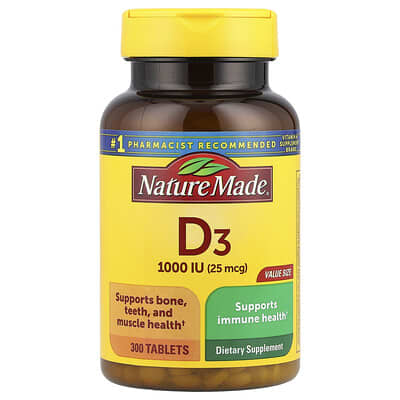 Nature Made витамин D3, 25 mcg (1000 IU), 300 таблеток