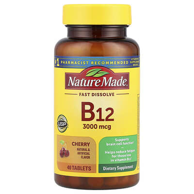 Витамин B12 Nature Made, Fast Dissolve, Cherry, 3,000 mcg, 40 Tablets