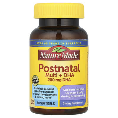 Мультивитамины Nature Made Postnatal + DHA, 60 мягких капсул