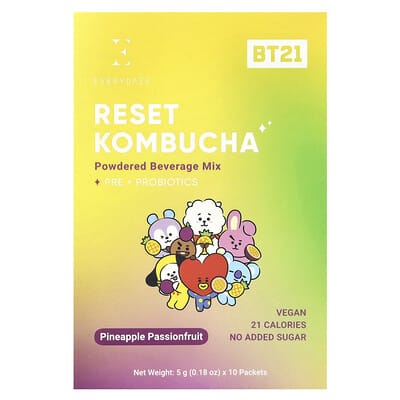 Reset Kombucha, порошковый напиток, Pineapple Passionfruit, 10 пакетиков, 0.18 oz (5 g) каждый