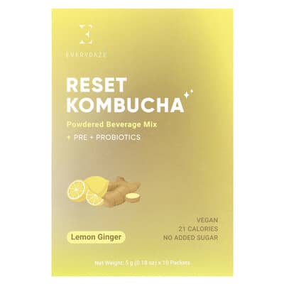 Reset Kombucha, порошковый напиток, Lemon Ginger, 10 пакетиков, 0.18 oz (5 g) каждый