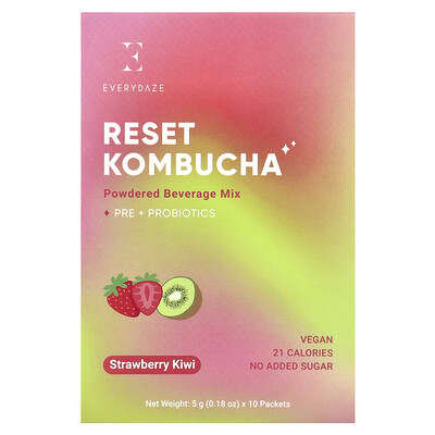 Everydaze смесь для приготовления напитка Reset Kombucha, клубника-киви, 10 пакетиков, 0.18 oz (5 g) каждый