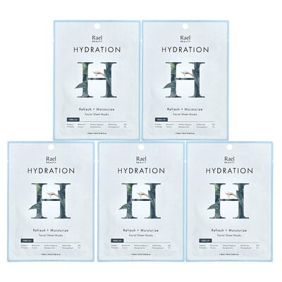 Тканевые маски для лица Rael Beauty, Hydration, 5 шт., 0.84 fl oz (25 ml) каждая