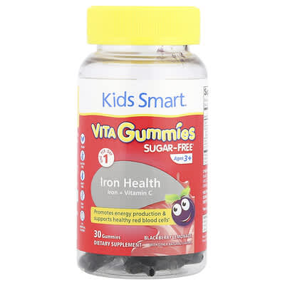 Детские витаминные мармеладки Kids Smart®, VITA Gummies, Iron Health, 3+, Blackberry Lemonade, 30 штук