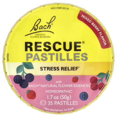 Пастилки Bach Rescue® для снятия стресса, смесь ягод, 35 шт.