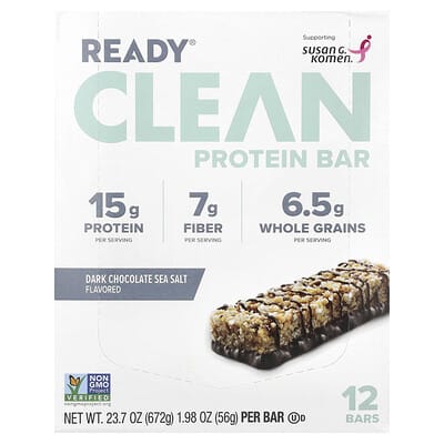 Протеиновый батончик Ready, темный шоколад и морская соль, 12 шт., по 1.98 oz (56 g) каждый
